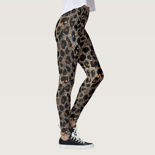 Luxury Glitter Brown Black Gold Leopard Pattern Leggings (Rechts)