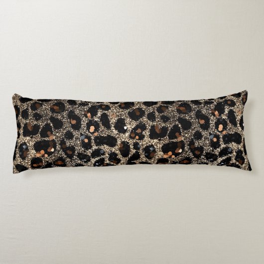 Luxury Glitter Brown Black Gold Leopard Pattern Lichaamskussen (Achterkant)