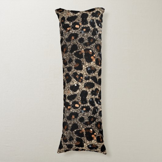 Luxury Glitter Brown Black Gold Leopard Pattern Lichaamskussen (Voorkant Verticaal)
