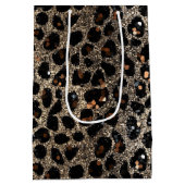 Luxury Glitter Brown Black Gold Leopard Pattern Medium Cadeauzakje (Achterkant)