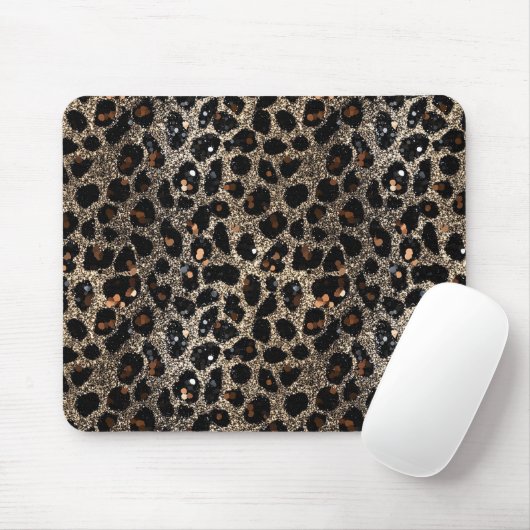Luxury Glitter Brown Black Gold Leopard Pattern Muismat (Met muis)