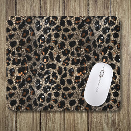 Luxury Glitter Brown Black Gold Leopard Pattern Muismat