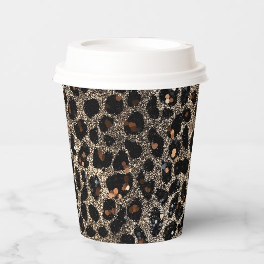 Luxury Glitter Brown Black Gold Leopard Pattern Papieren Bekers (Voorkant)