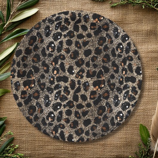 Luxury Glitter Brown Black Gold Leopard Pattern Papieren Bordje