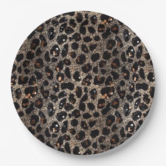 Luxury Glitter Brown Black Gold Leopard Pattern Papieren Bordje (Voorkant)