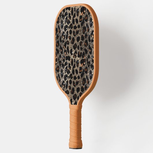 Luxury Glitter Brown Black Gold Leopard Pattern Pickleball Paddle (Links)