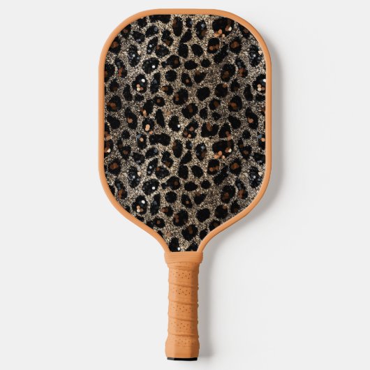 Luxury Glitter Brown Black Gold Leopard Pattern Pickleball Paddle (Achterkant)