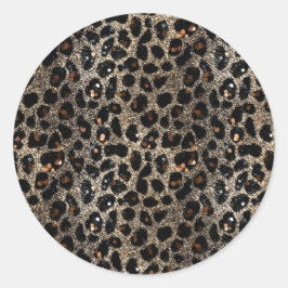 Luxury Glitter Brown Black Gold Leopard Pattern Ronde Sticker