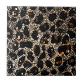 Luxury Glitter Brown Black Gold Leopard Pattern Tegeltje