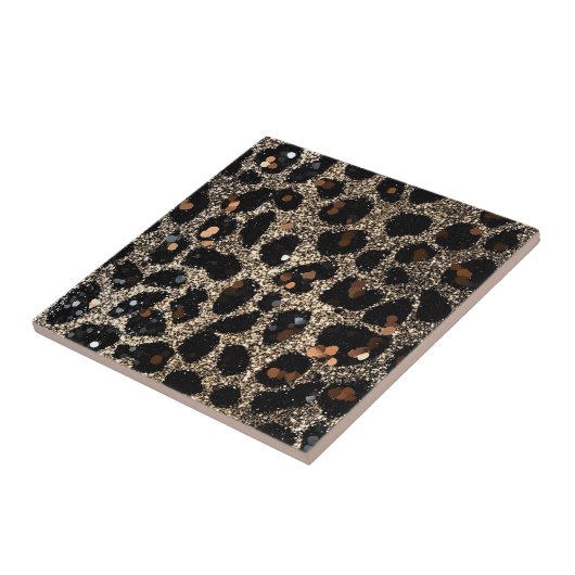 Luxury Glitter Brown Black Gold Leopard Pattern Tegeltje (Zijkant)