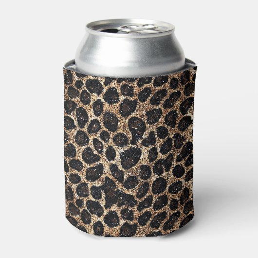 Luxury Glitter Gold Brown Black Leopard Pattern Blikjeskoeler (Blikje Voorkant)