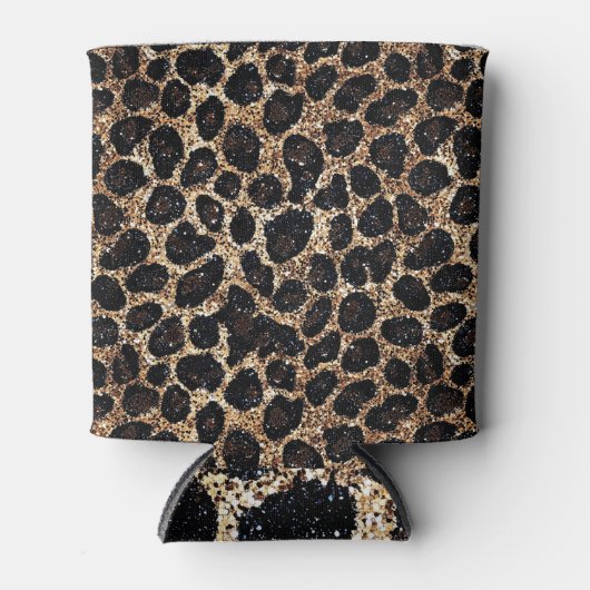 Luxury Glitter Gold Brown Black Leopard Pattern Blikjeskoeler (Voorkant)