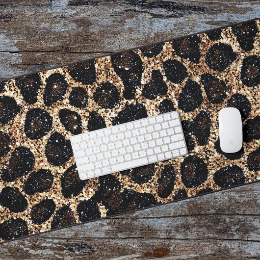Luxury Glitter Gold Brown Black Leopard Pattern Bureaumat