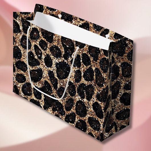 Luxury Glitter Gold Brown Black Leopard Pattern Groot Cadeauzakje