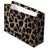 Luxury Glitter Gold Brown Black Leopard Pattern Groot Cadeauzakje (Voorkant Gekanteld)