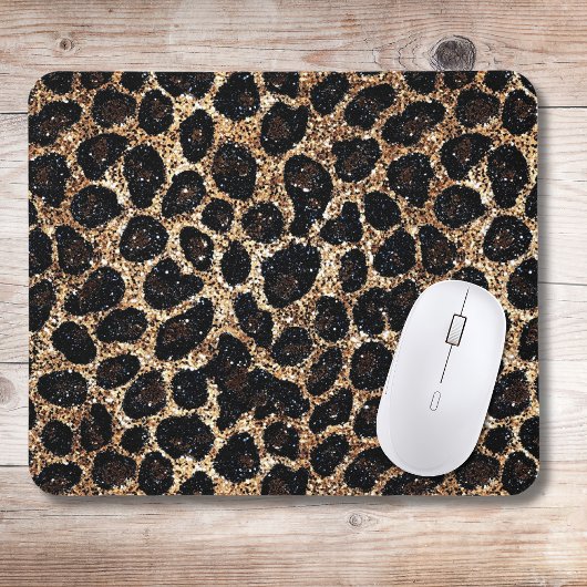 Luxury Glitter Gold Brown Black Leopard Pattern Muismat