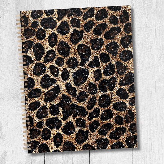 Luxury Glitter Gold Brown Black Leopard Pattern Planner
