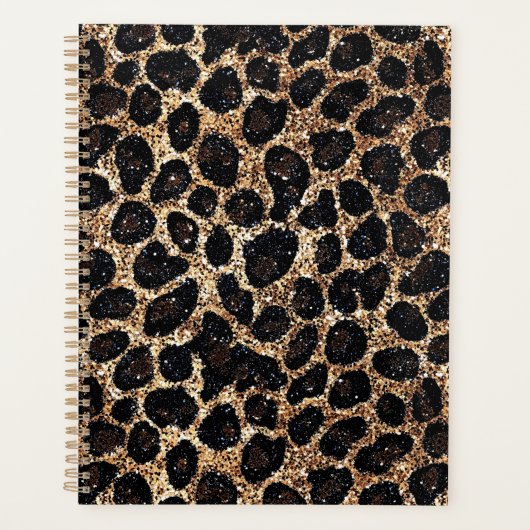 Luxury Glitter Gold Brown Black Leopard Pattern Planner (Voorkant)
