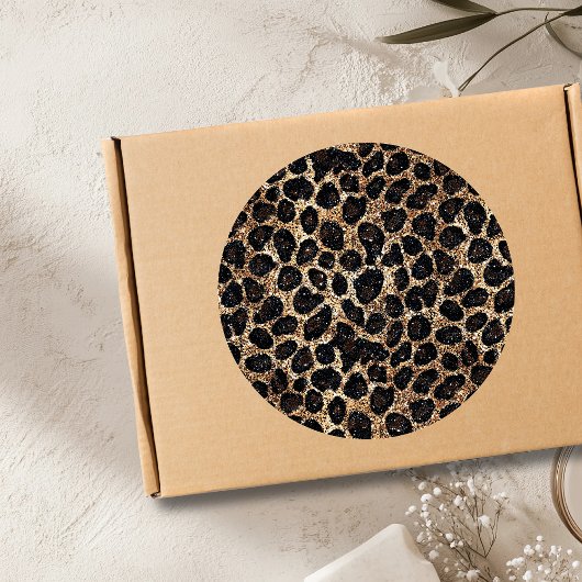 Luxury Glitter Gold Brown Black Leopard Pattern Ronde Sticker