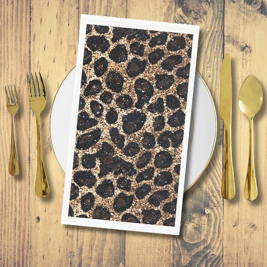 Luxury Glitter Gold Brown Black Leopard Pattern Servet