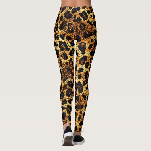 Luxury Glitter Gold Brown Rust Leopard Pattern Leggings (Achterkant)