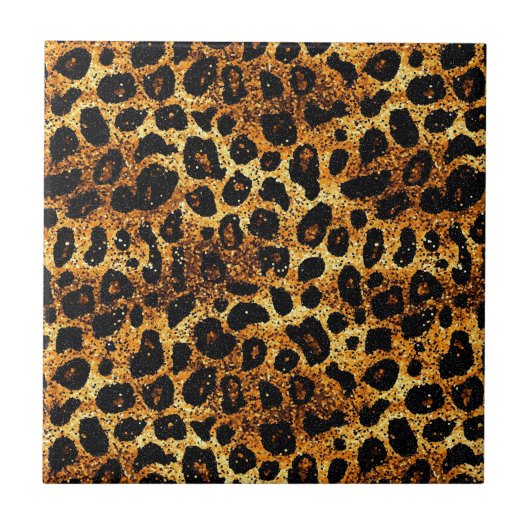 Luxury Glitter Gold Brown Rust Leopard Pattern Tegeltje (Voorkant)