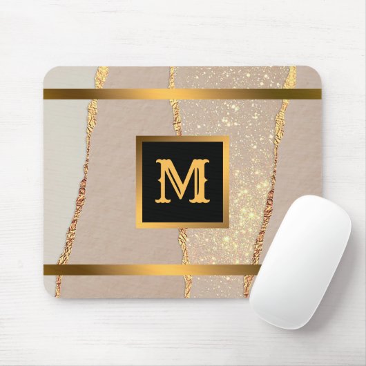 Luxury Glitter Roos Gold Monogramed Muismat (Met muis)