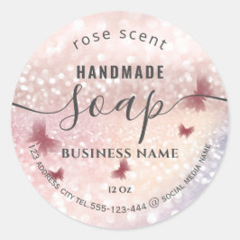 Luxury glittery romantic butterfly soap ronde sticker