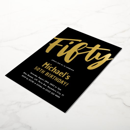 Luxury Gold '50' volwassen mijlpaal 50e verjaardag Folie Uitnodiging (Gedraaid)