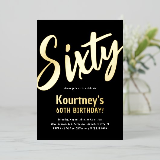 Luxury Gold '60' volwassen mijlpaal 60e verjaardag Folie Uitnodiging (Staand Voorkant)