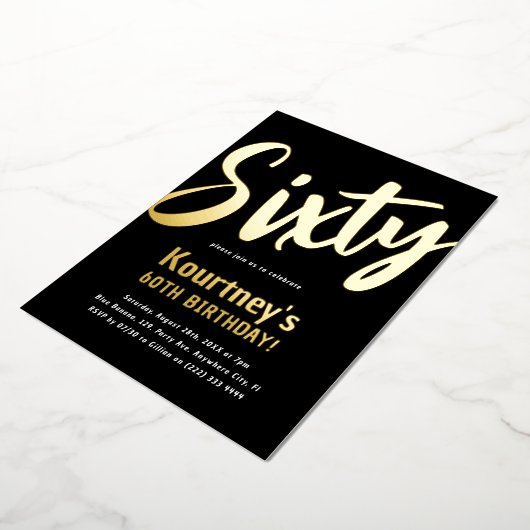Luxury Gold '60' volwassen mijlpaal 60e verjaardag Folie Uitnodiging (Gedraaid)
