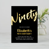 Luxury Gold '90 Volwassenenmijlpaal 90e verjaardag Folie Uitnodiging (Staand Voorkant)