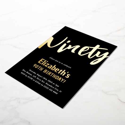 Luxury Gold '90 Volwassenenmijlpaal 90e verjaardag Folie Uitnodiging (Gedraaid)