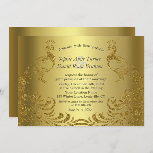 Luxury Gold Abstract Peacock Wedding Kaart (Voorkant / Achterkant)