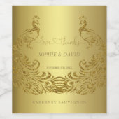 Luxury Gold Abstract Peacock Wedding Wijn Etiket (Enkel label)