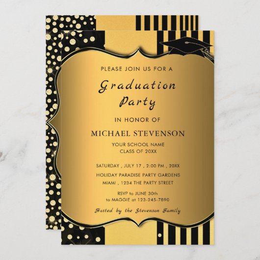 Luxury Gold Afstuderen Uitnodiging - Elegant (Voorkant / Achterkant)