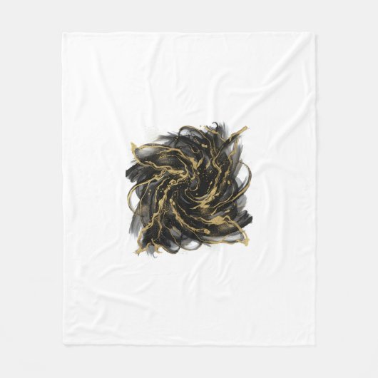 Luxury Gold and Black Abstract Marble Ink Flow Fleece Deken (Voorkant)