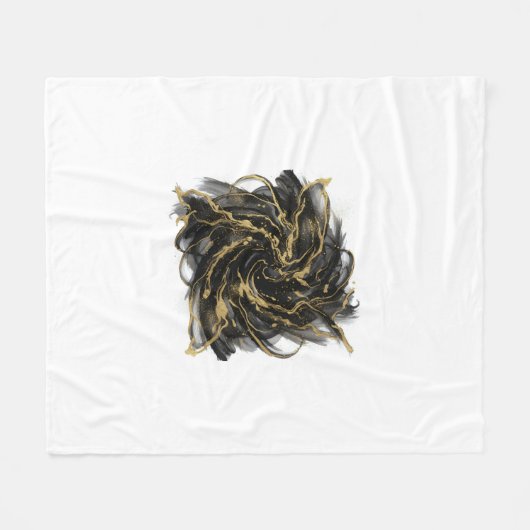 Luxury Gold and Black Abstract Marble Ink Flow Fleece Deken (Voorkant (Horizontaal))