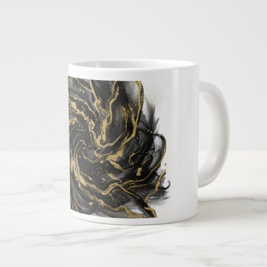 Luxury Gold and Black Abstract Marble Ink Flow Grote Koffiekop (Voorkant rechts)