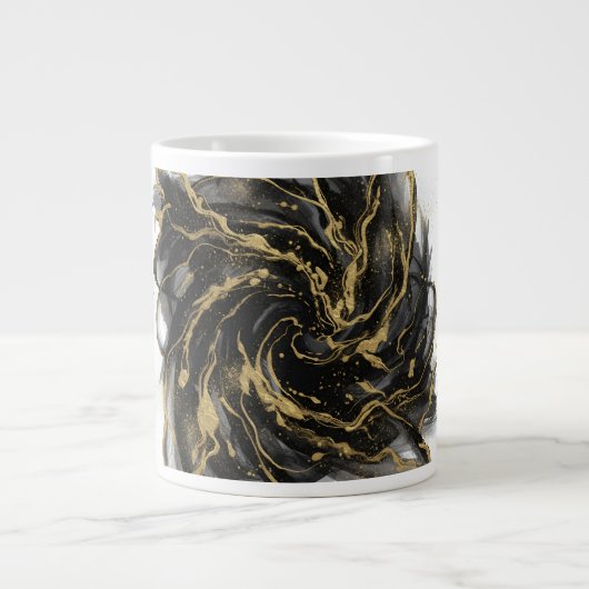 Luxury Gold and Black Abstract Marble Ink Flow Grote Koffiekop (Voorkant)