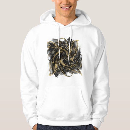 Luxury Gold and Black Abstract Marble Ink Flow Hoodie (Voorkant)