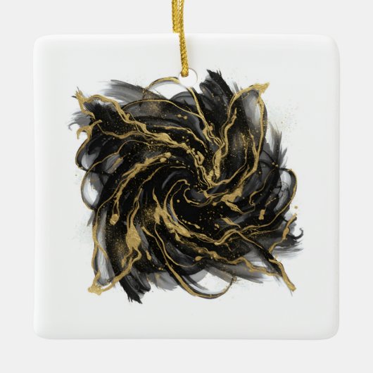 Luxury Gold and Black Abstract Marble Ink Flow Keramisch Ornament (Voorkant)