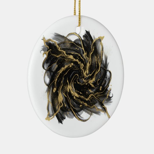 Luxury Gold and Black Abstract Marble Ink Flow Keramisch Ornament (Rechts)