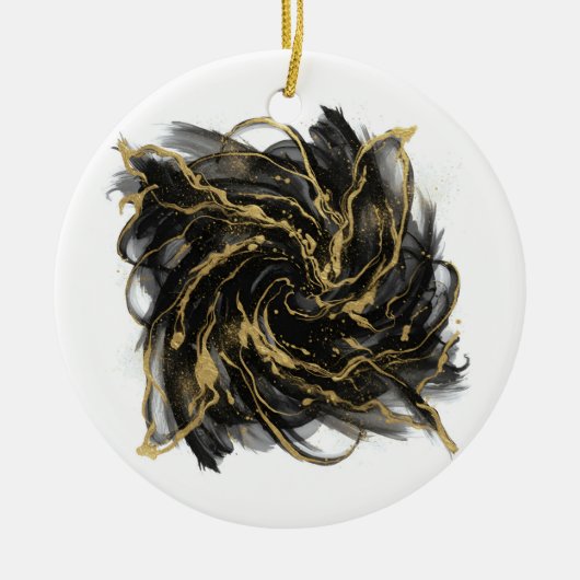 Luxury Gold and Black Abstract Marble Ink Flow Keramisch Ornament (Voorkant)