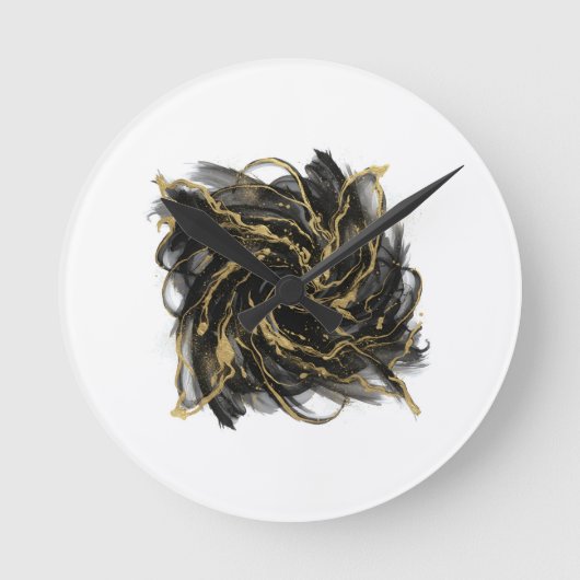 Luxury Gold and Black Abstract Marble Ink Flow Ronde Klok (Voorkant)