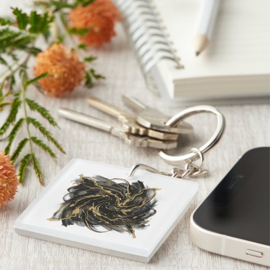 Luxury Gold and Black Abstract Marble Ink Flow Sleutelhanger (Voorkant Rechts)