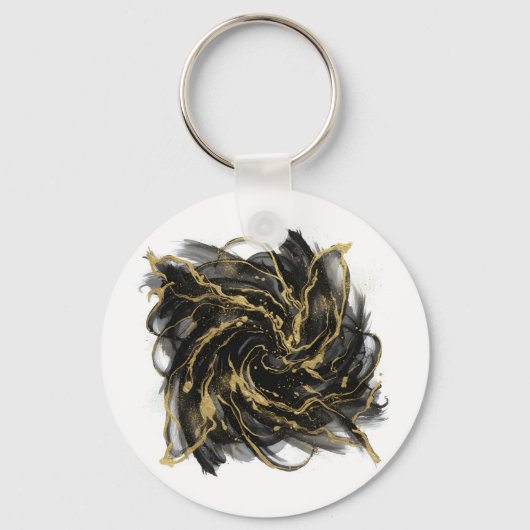 Luxury Gold and Black Abstract Marble Ink Flow Sleutelhanger (Voorkant)