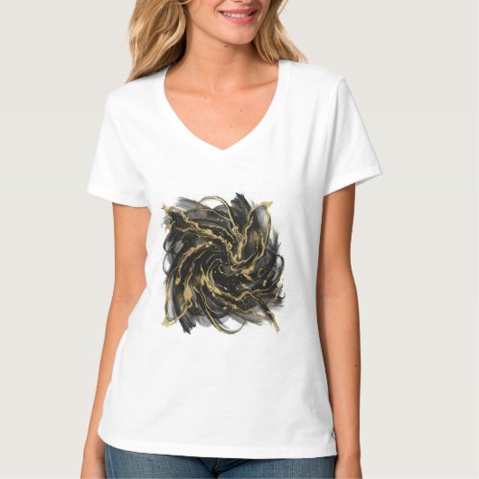 Luxury Gold and Black Abstract Marble Ink Flow T-shirt (Voorkant)