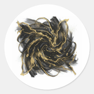 Luxury Gold and Black Abstract Marble  Ronde Sticker