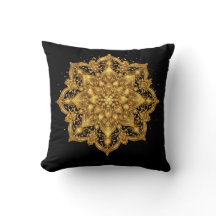 Luxury Gold and Black Mandala Throw Pillow